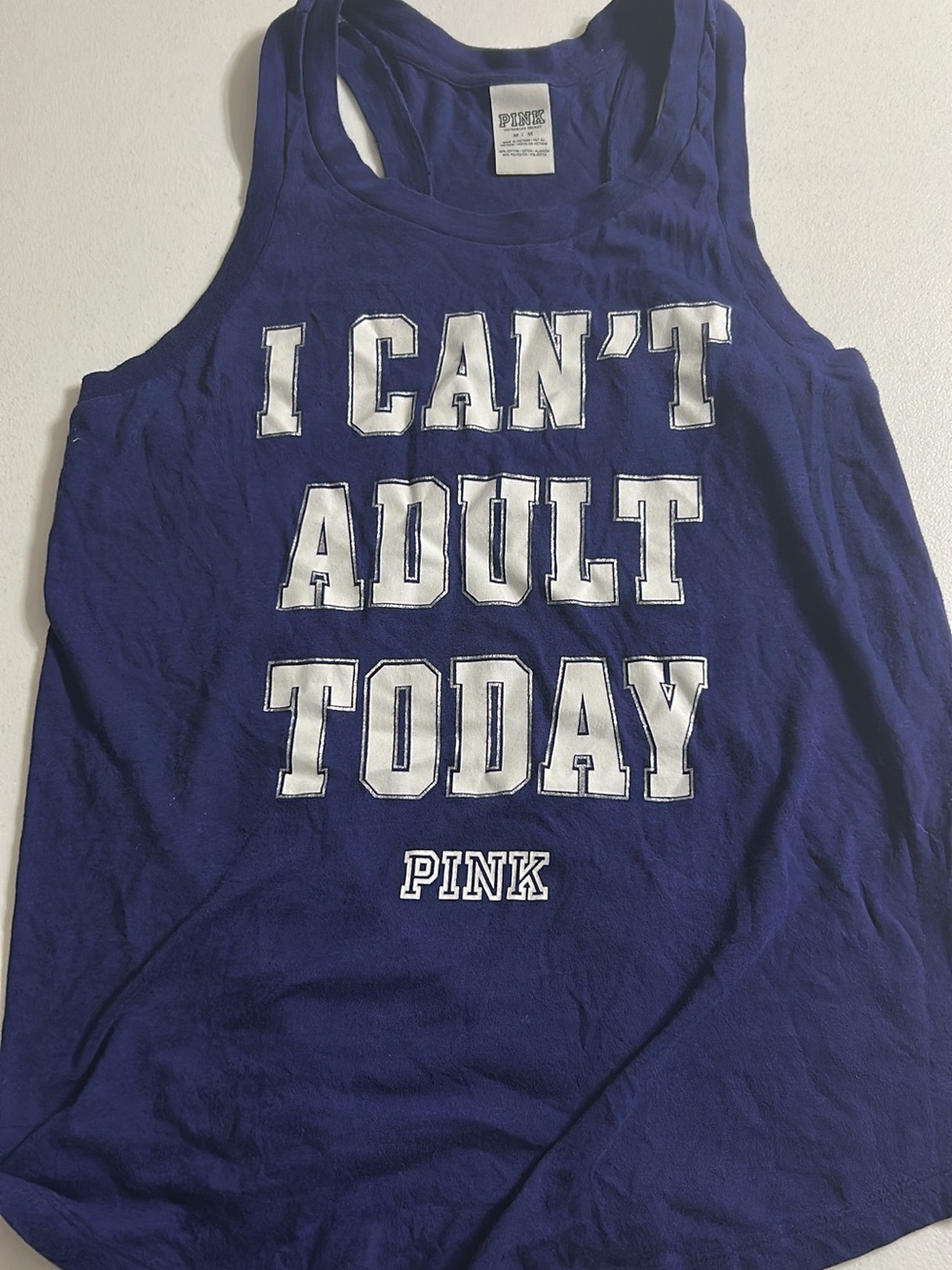 PINK Victoria's Secret Navy Blue Graphic Tank with White Lettering